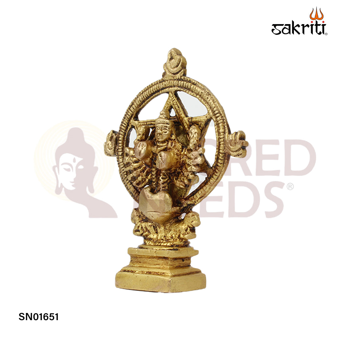 Brass Chakrathalvar – 3.3 Inch Discus-Wielding Vishnu Avatar Idol for Devotion