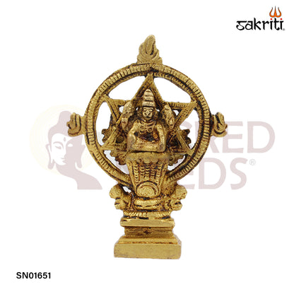 Brass Chakrathalvar – 3.3 Inch Discus-Wielding Vishnu Avatar Idol for Devotion