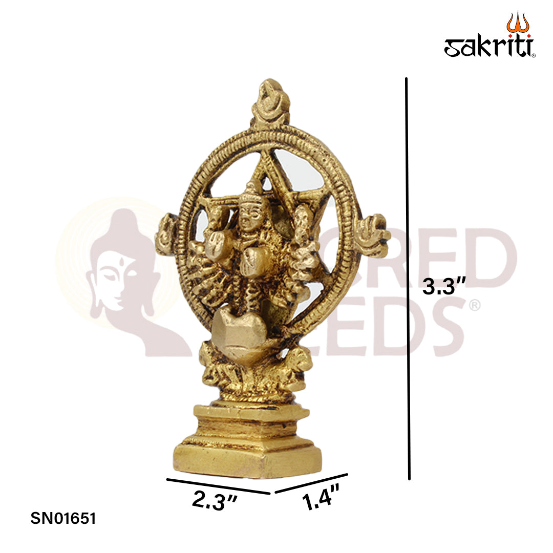 Brass Chakrathalvar – 3.3 Inch Discus-Wielding Vishnu Avatar Idol for Devotion
