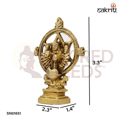 Brass Chakrathalvar – 3.3 Inch Discus-Wielding Vishnu Avatar Idol for Devotion