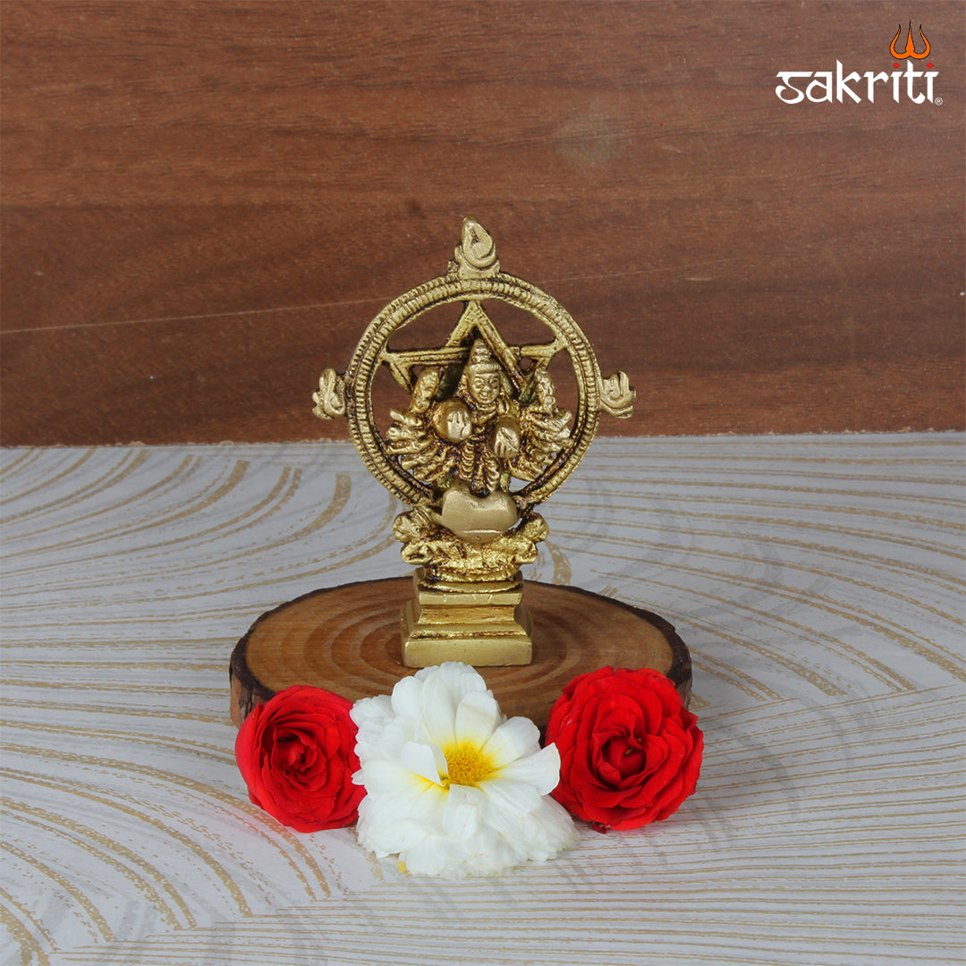 Brass Chakrathalvar – 3.3 Inch Discus-Wielding Vishnu Avatar Idol for Devotion