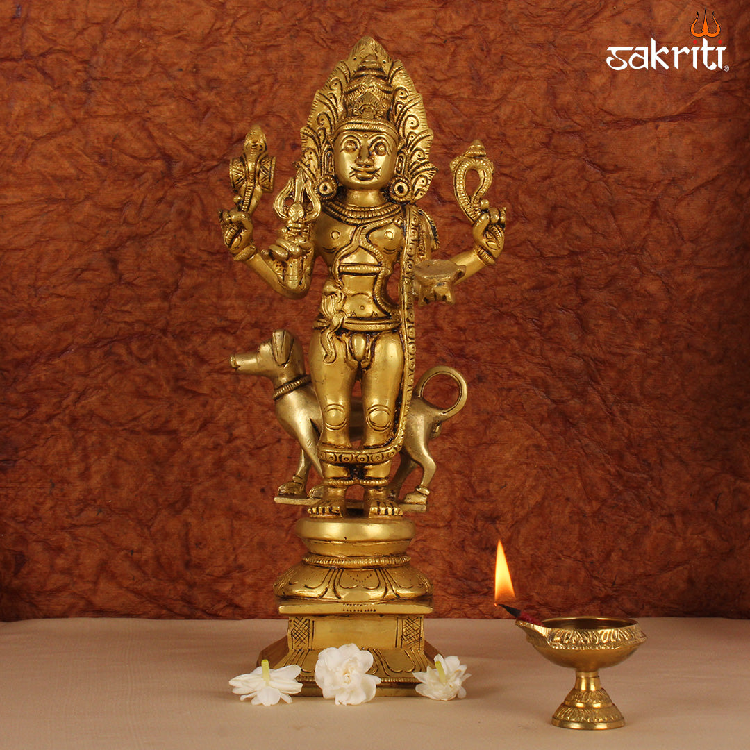 Brass Bhairavar – 11.2 Inch Fierce Form of Shiva Idol for Protection & Rituals