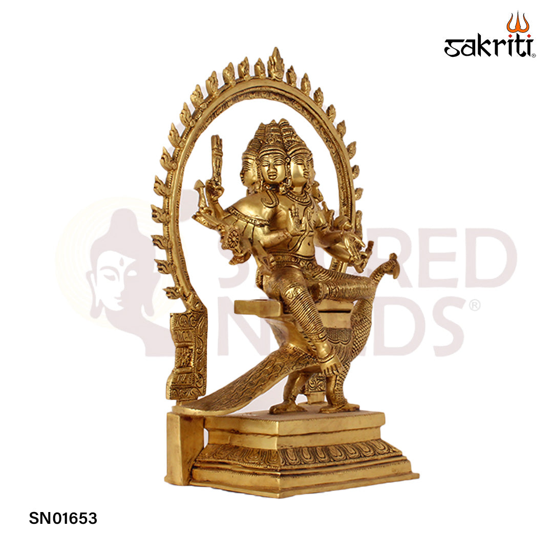 Brass Arumugam – 17 Inch Lord Murugan with Six Faces Idol for Devotional Worship