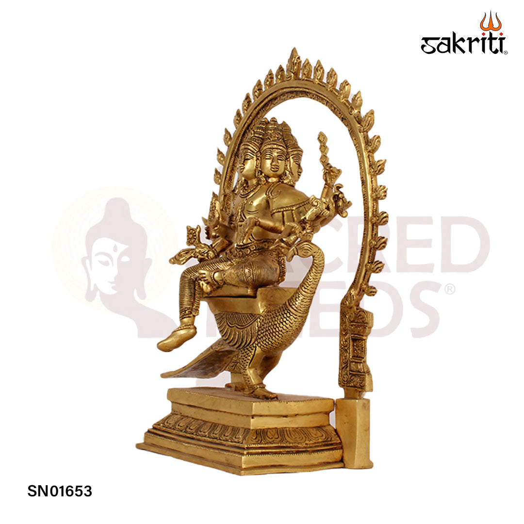 Brass Arumugam – 17 Inch Lord Murugan with Six Faces Idol for Devotional Worship