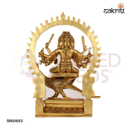 Brass Arumugam – 17 Inch Lord Murugan with Six Faces Idol for Devotional Worship