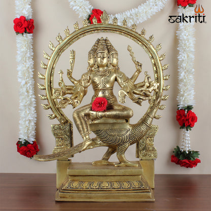 Brass Arumugam – 17 Inch Lord Murugan with Six Faces Idol for Devotional Worship