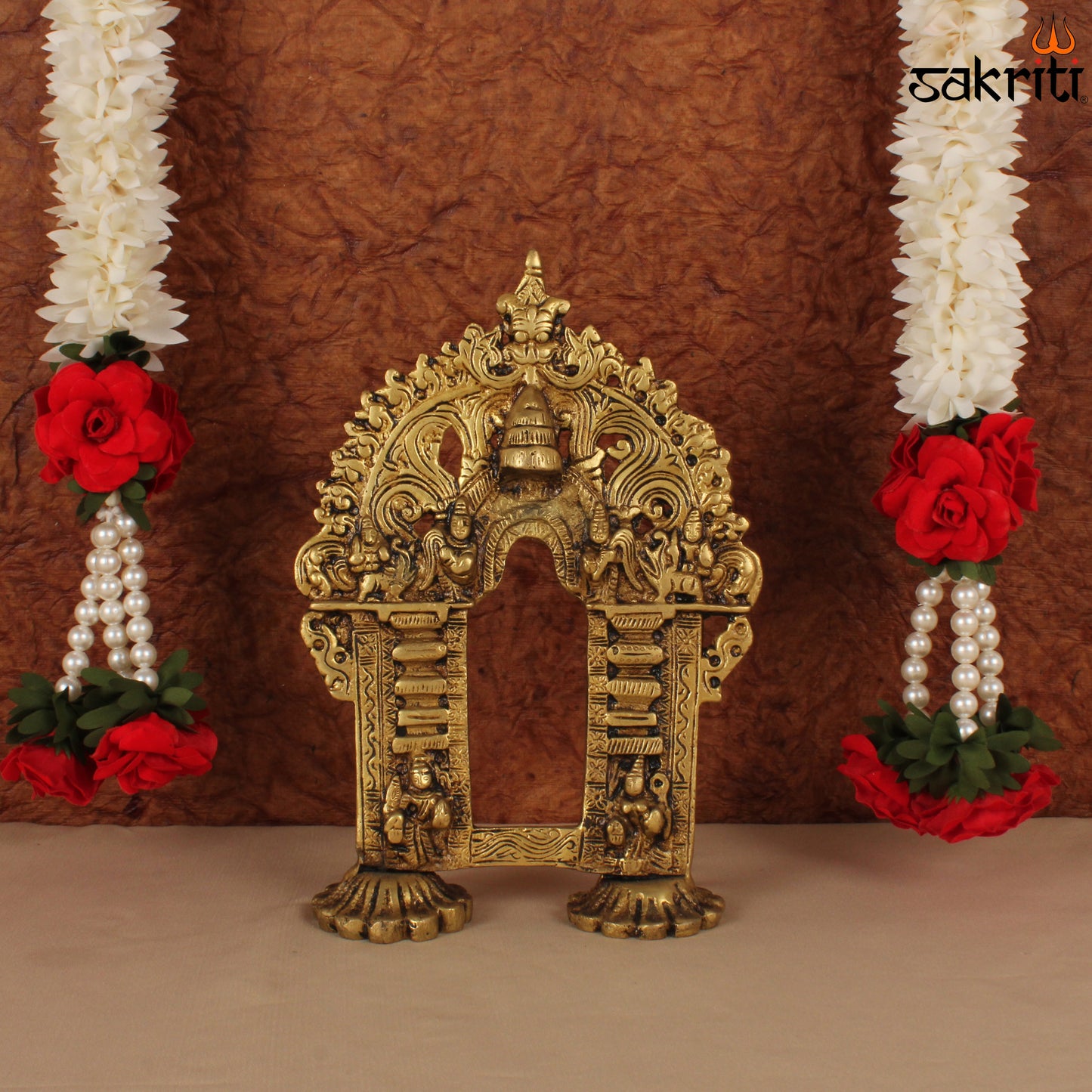 Brass Frame – 9 Inch Ornamental Brass Frame for Deity or Art Display