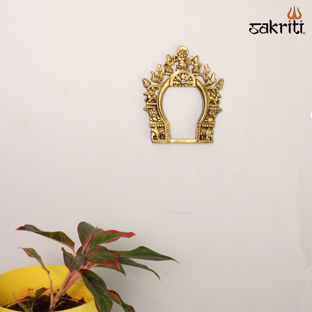 Brass Frame – 7.9 Inch Brass Embossed Frame for Murti or Wall Art