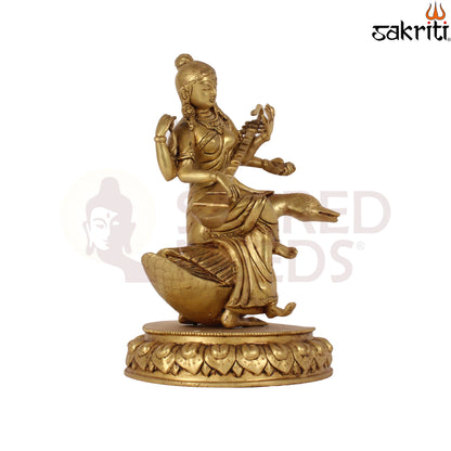 BRASS SARASWATHI WITH SWAN