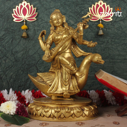 BRASS SARASWATHI WITH SWAN