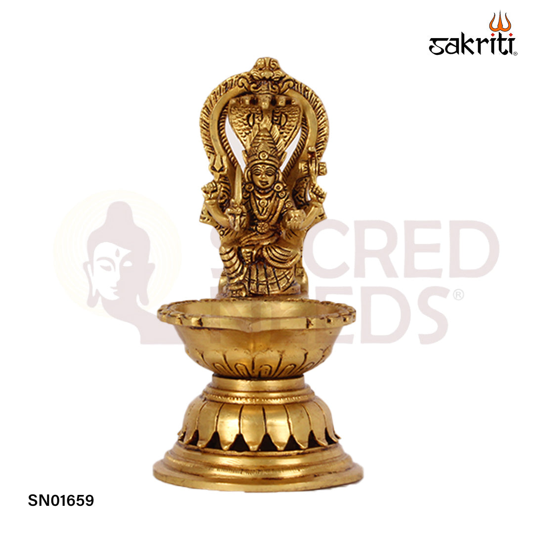 Brass Karumari Amman Vilakku – 7.8 Inch South Indian Folk Goddess Oil Lamp