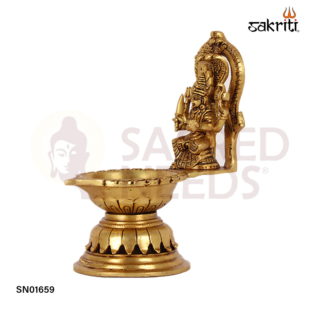 Brass Karumari Amman Vilakku – 7.8 Inch South Indian Folk Goddess Oil Lamp