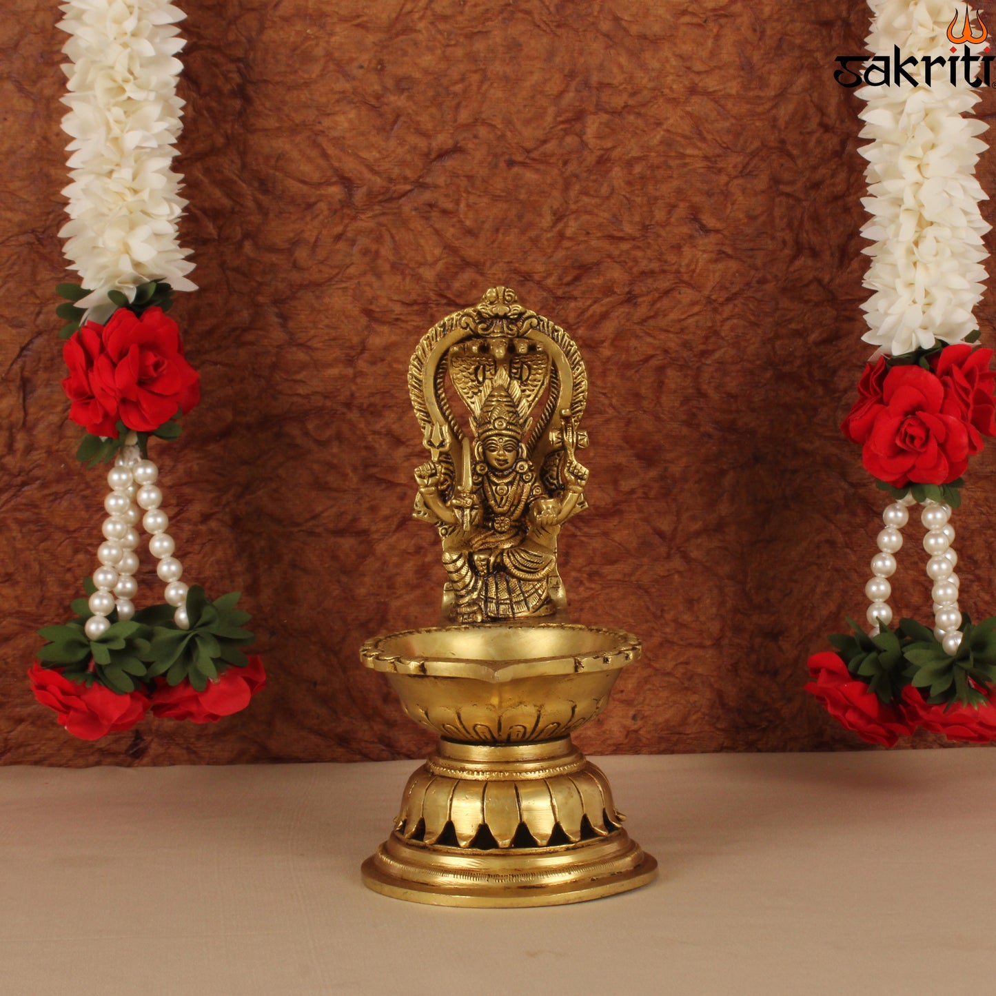 Brass Karumari Amman Vilakku – 7.8 Inch South Indian Folk Goddess Oil Lamp