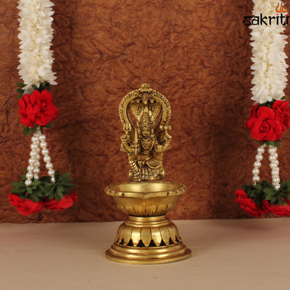 Brass Karumari Amman Vilakku – 7.8 Inch South Indian Folk Goddess Oil Lamp