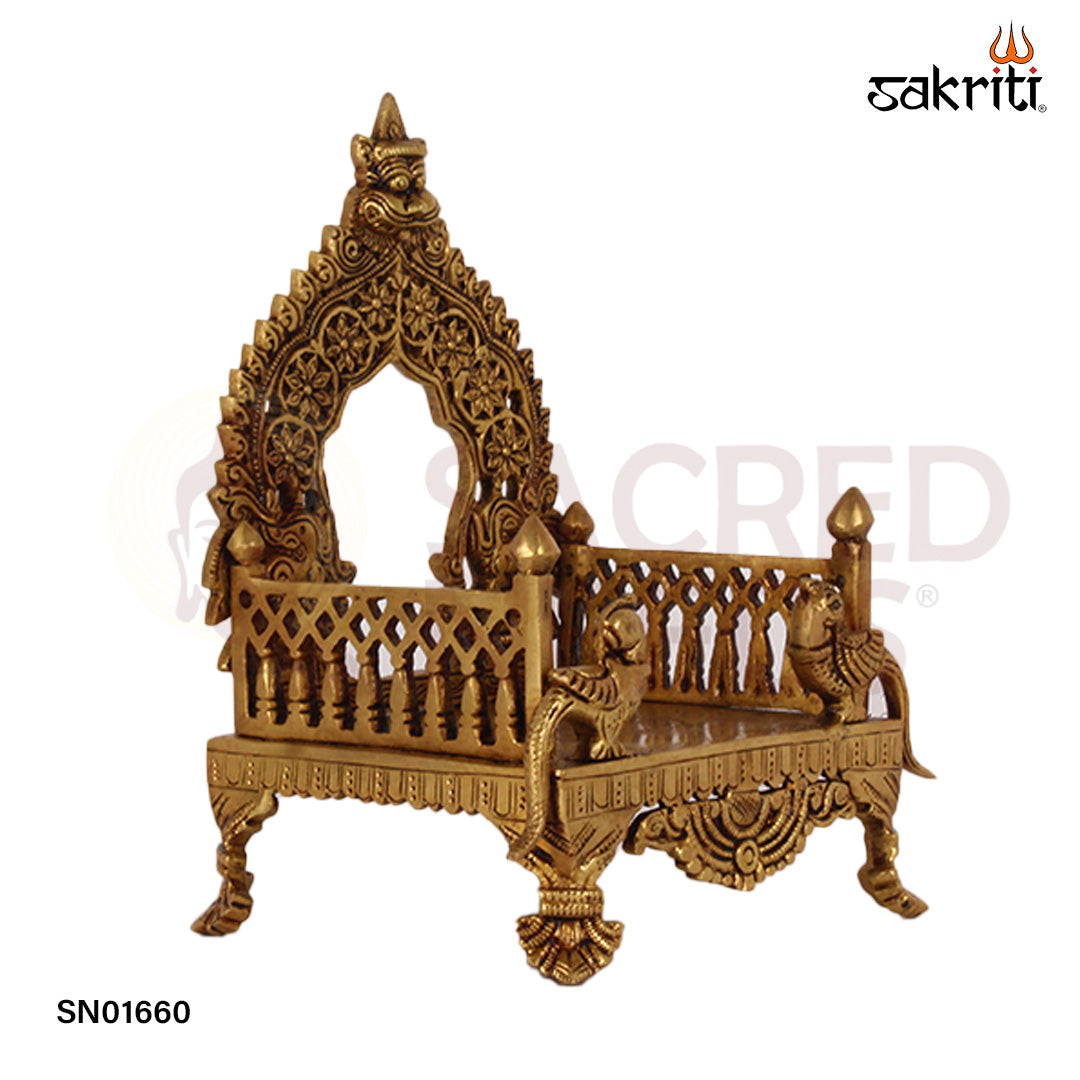 Brass Simhasanam – 8 Inch Royal Throne for Placing Deity Idols in Mandirs