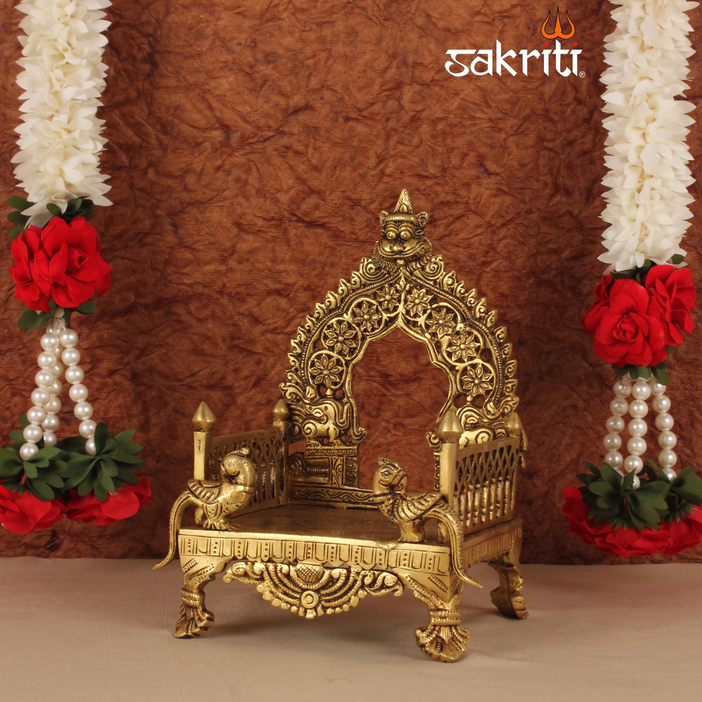 Brass Simhasanam – 8 Inch Royal Throne for Placing Deity Idols in Mandirs