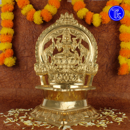 Brass Gajalakshmi Vilakku – 18.2 Inch Goddess Lakshmi with Elephants Oil Lamp