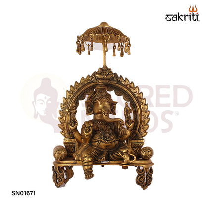 Chatri Ganesha with Simhasanam – 18 Inch Seated Ganesha with Canopy and Throne