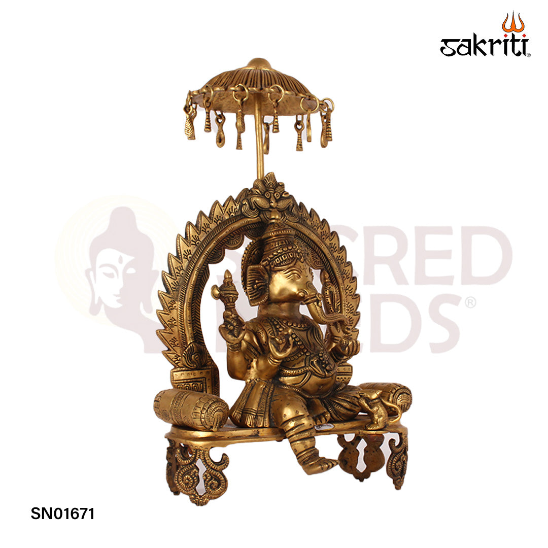 Chatri Ganesha with Simhasanam – 18 Inch Seated Ganesha with Canopy and Throne