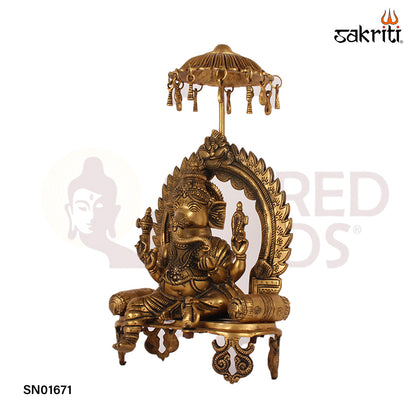 Chatri Ganesha with Simhasanam – 18 Inch Seated Ganesha with Canopy and Throne
