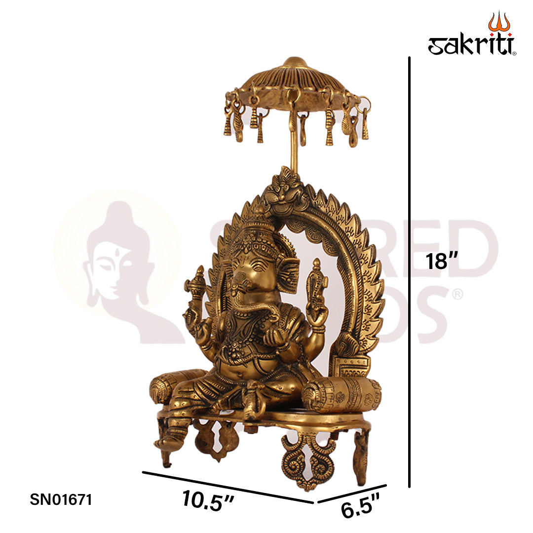 Chatri Ganesha with Simhasanam – 18 Inch Seated Ganesha with Canopy and Throne