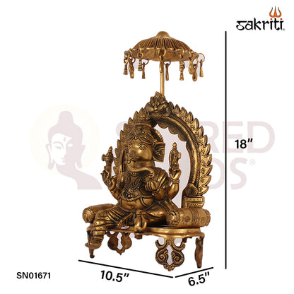 Chatri Ganesha with Simhasanam – 18 Inch Seated Ganesha with Canopy and Throne