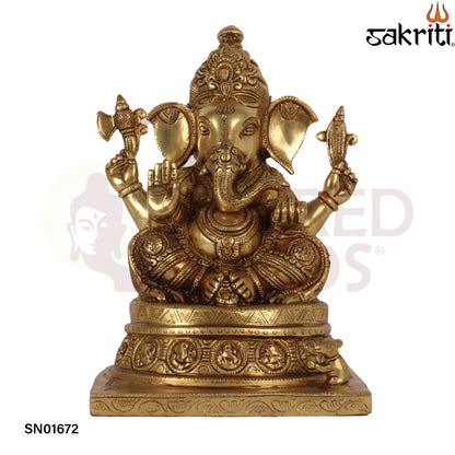 Brass Ganesha – 13 Inch Large Ganapati Idol for Home Decor or Mandir