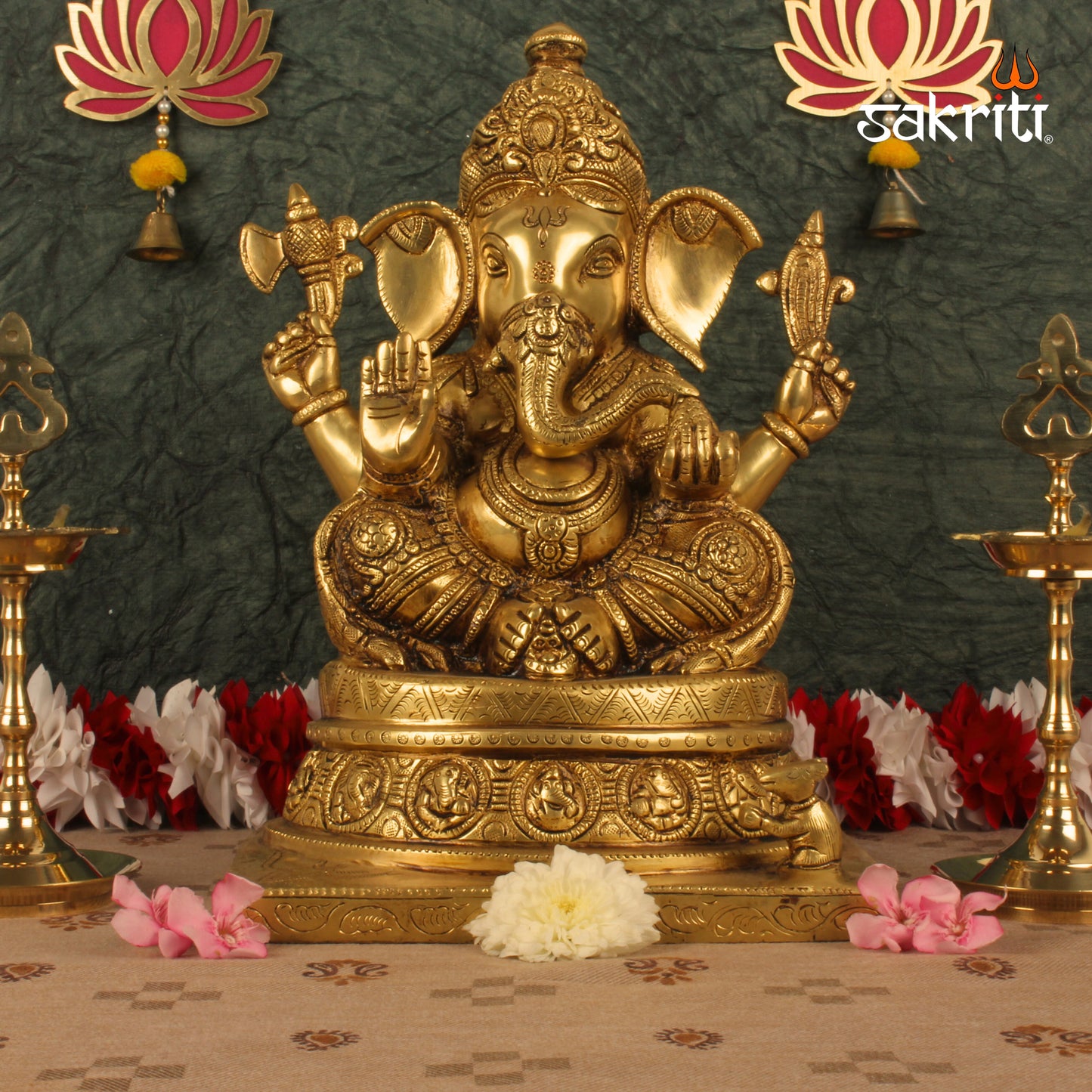 Brass Ganesha – 13 Inch Large Ganapati Idol for Home Decor or Mandir