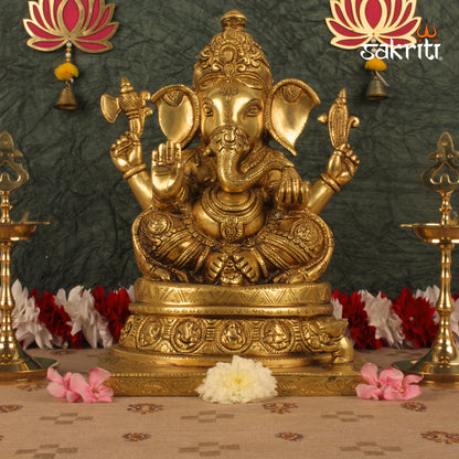 Brass Ganesha – 13 Inch Large Ganapati Idol for Home Decor or Mandir