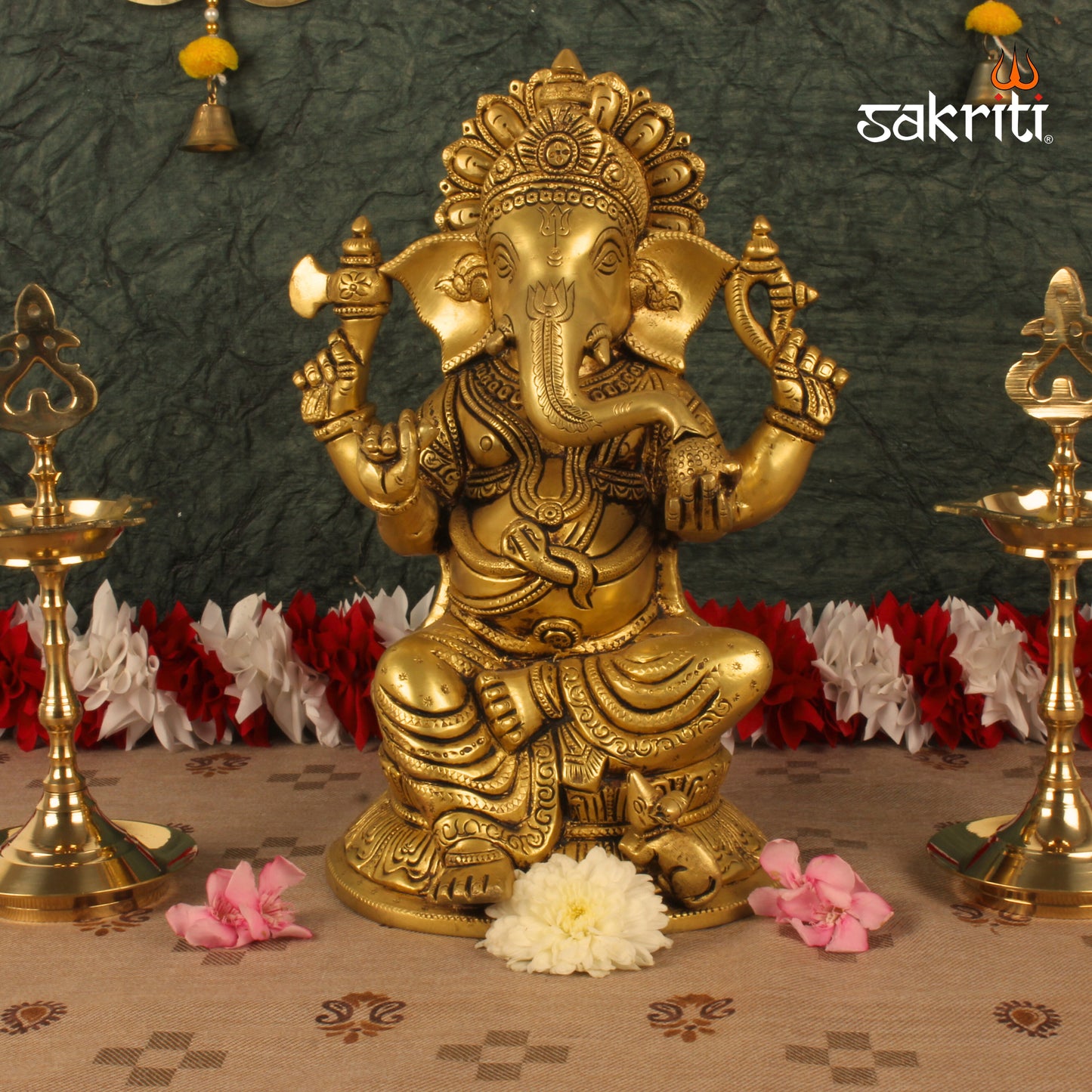 Brass Ganesha – 11 Inch Lord Ganapati Idol for Pooja, Decor or Festive Gift