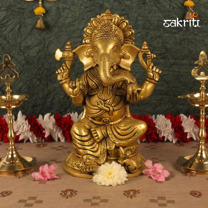 Brass Ganesha – 11 Inch Lord Ganapati Idol for Pooja, Decor or Festive Gift