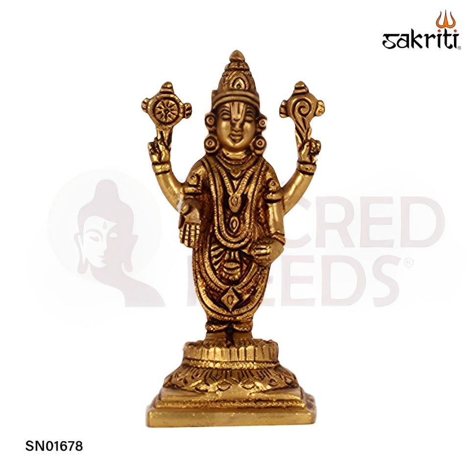 Brass Shankh Chakra Balaji – 5.7 Inch Vishnu Idol with Conch and Discus for Devotional Use