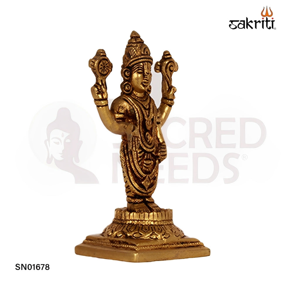 Brass Shankh Chakra Balaji – 5.7 Inch Vishnu Idol with Conch and Discus for Devotional Use