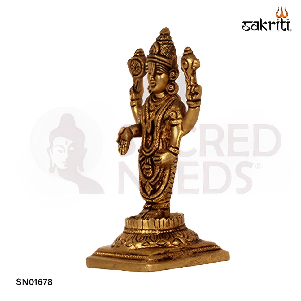 Brass Shankh Chakra Balaji – 5.7 Inch Vishnu Idol with Conch and Discus for Devotional Use