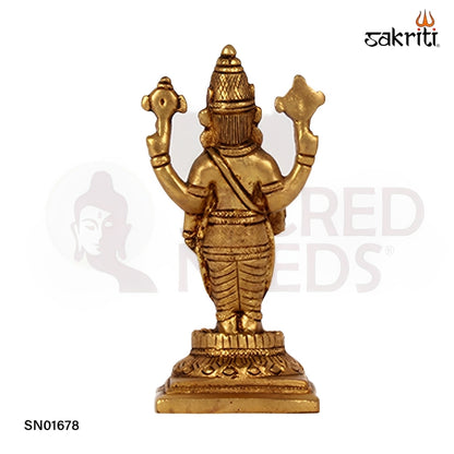 Brass Shankh Chakra Balaji – 5.7 Inch Vishnu Idol with Conch and Discus for Devotional Use
