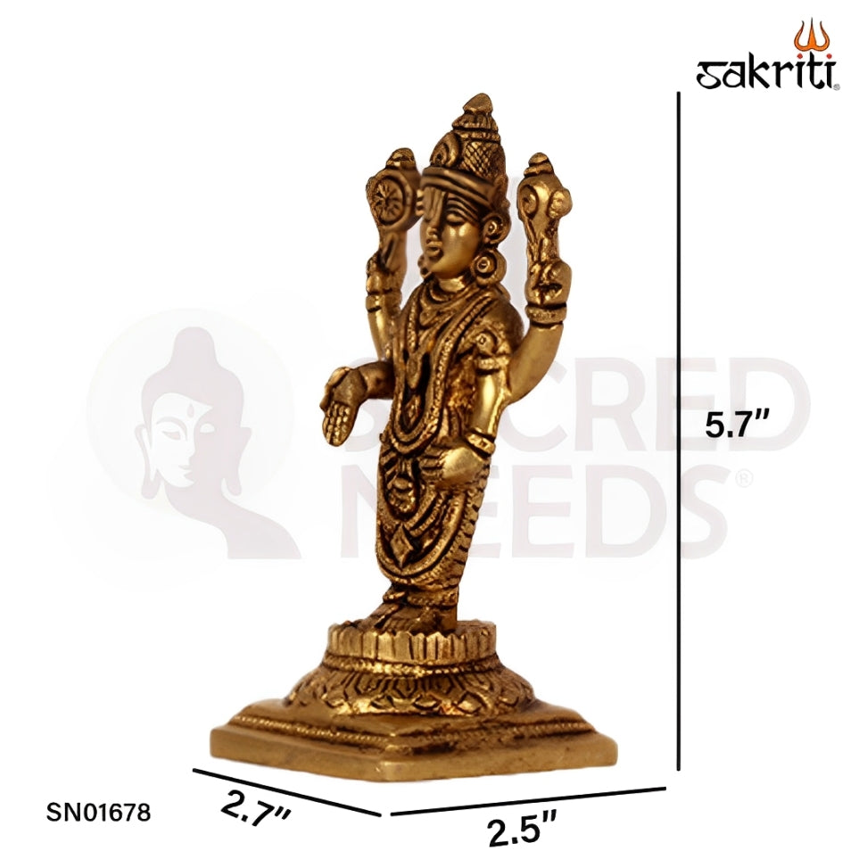 Brass Shankh Chakra Balaji – 5.7 Inch Vishnu Idol with Conch and Discus for Devotional Use