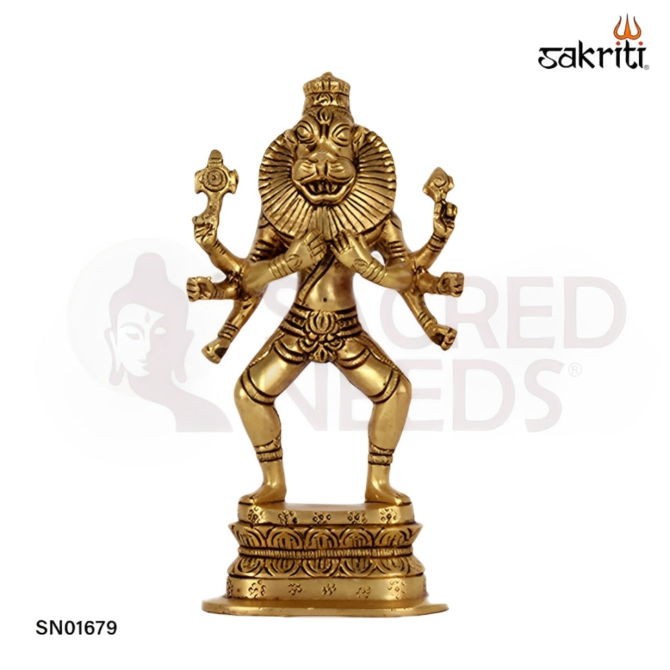 Brass Standing Narasimha – 7.3 Inch Ugra Narasimhar Idol for Protection & Puja