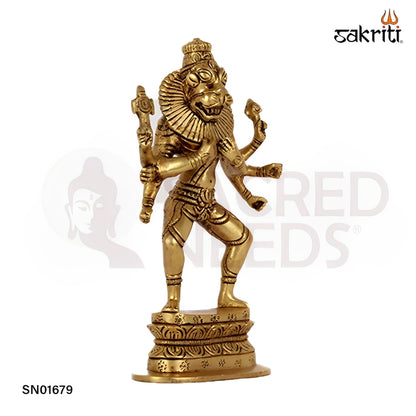 Brass Standing Narasimha – 7.3 Inch Ugra Narasimhar Idol for Protection & Puja