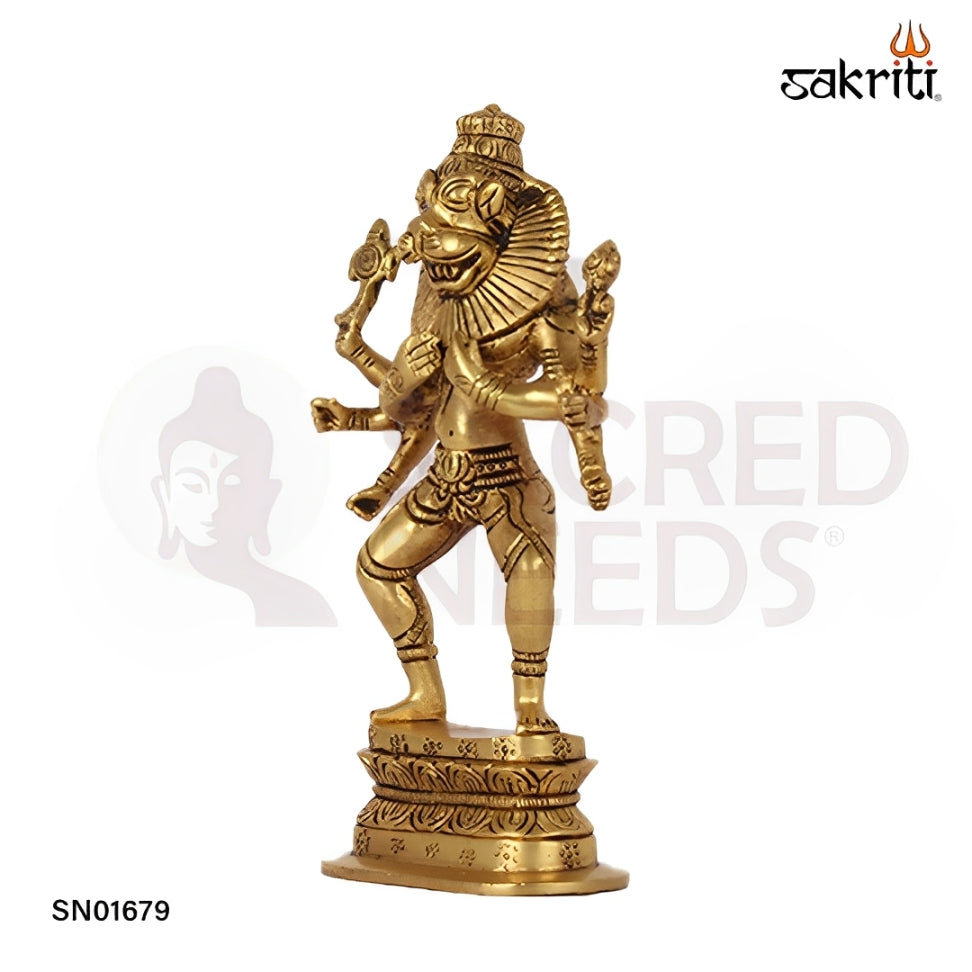 Brass Standing Narasimha – 7.3 Inch Ugra Narasimhar Idol for Protection & Puja