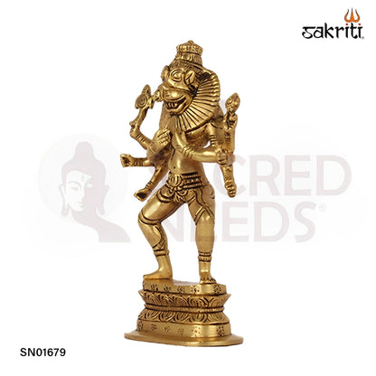 Brass Standing Narasimha – 7.3 Inch Ugra Narasimhar Idol for Protection & Puja