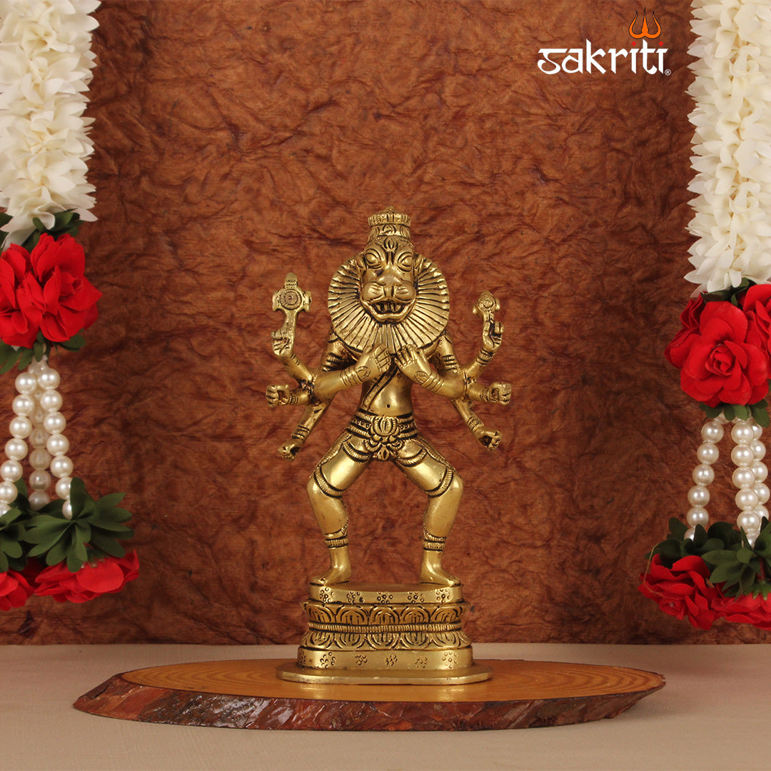 Brass Standing Narasimha – 7.3 Inch Ugra Narasimhar Idol for Protection & Puja