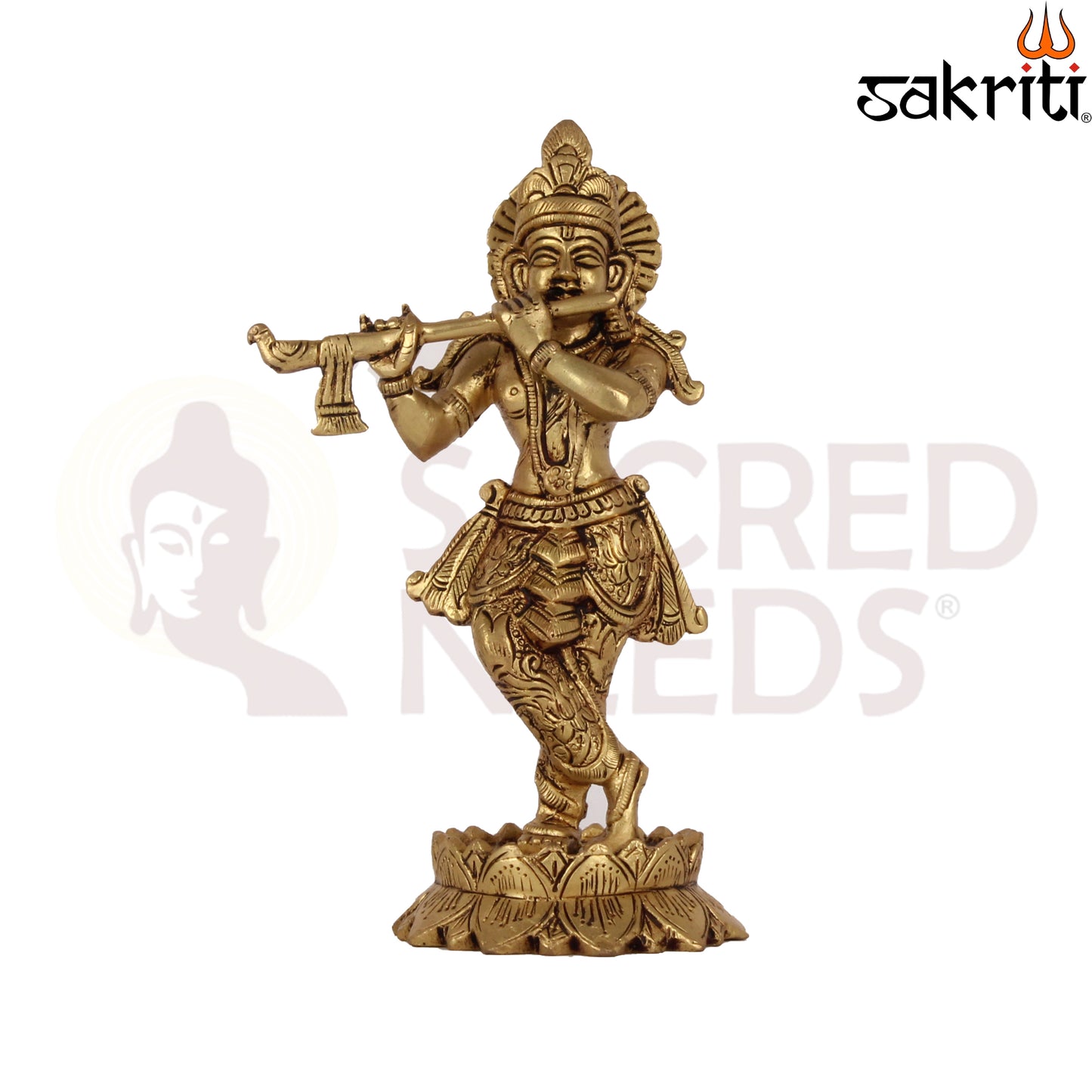 BRASS STANDING KRISHNA WITH LOTUS BASE