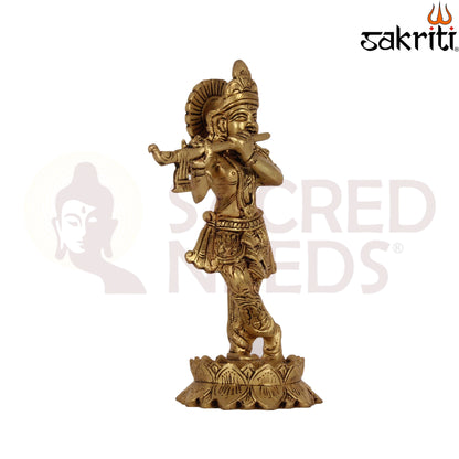 BRASS STANDING KRISHNA WITH LOTUS BASE