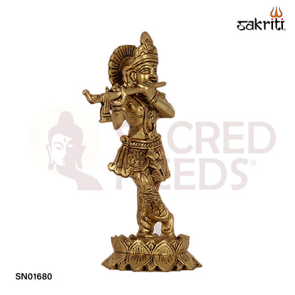 Standing Krishna with Lotus Base – 7.6 Inch Lord Krishna Idol with Flute for Decor