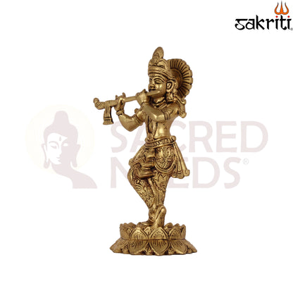 BRASS STANDING KRISHNA WITH LOTUS BASE