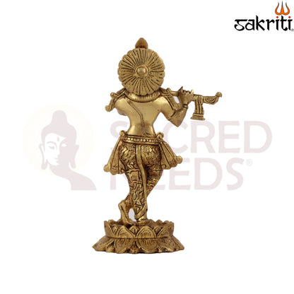 BRASS STANDING KRISHNA WITH LOTUS BASE