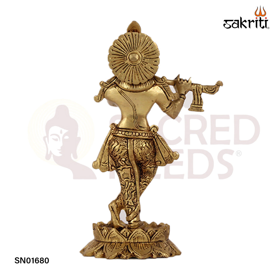 Standing Krishna with Lotus Base – 7.6 Inch Lord Krishna Idol with Flute for Decor