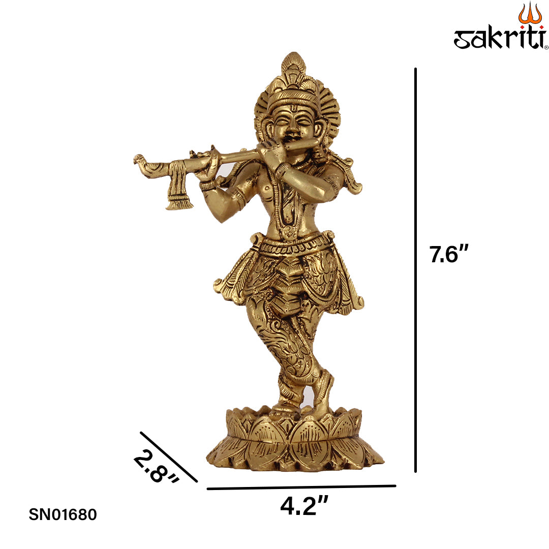 BRASS STANDING KRISHNA WITH LOTUS BASE