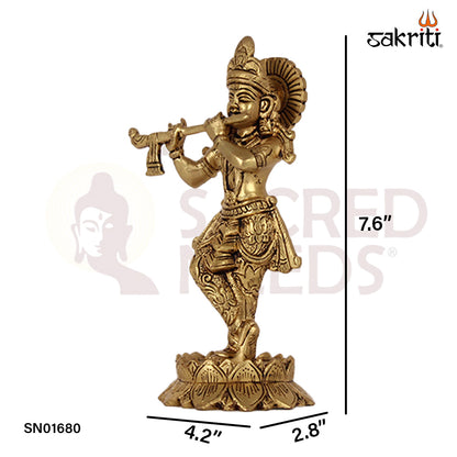 Standing Krishna with Lotus Base – 7.6 Inch Lord Krishna Idol with Flute for Decor