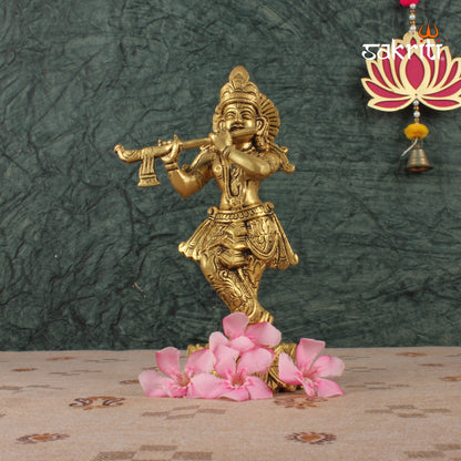 BRASS STANDING KRISHNA WITH LOTUS BASE